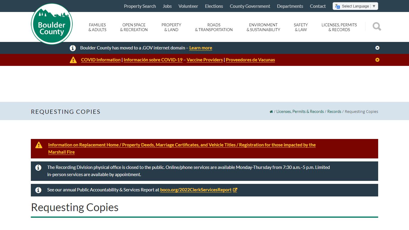 Requesting Copies - Boulder County