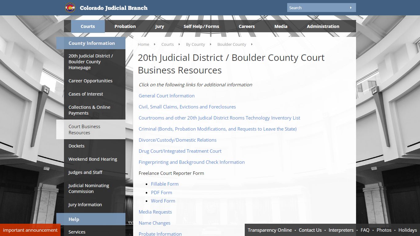 Colorado Judicial Branch - Boulder County - Court Business Resources